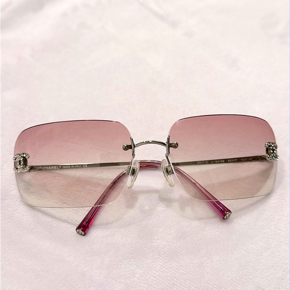 Authentic Chanel Pink Rimless Crystal Sunglasses